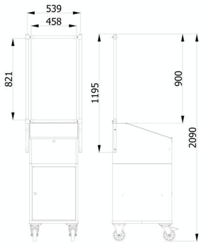 fetra Paroi de protection hygiénique pour servante d'atelier, hauteur x largeur 1410 x 571 mm