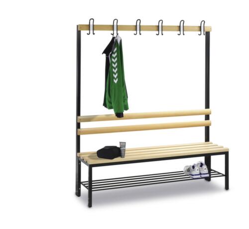C+P Banc vestiaire gris noir avec crochets et lames en bois