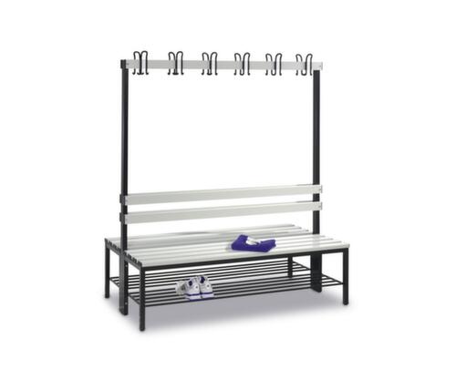 C+P Banc vestiaire gris noir avec crochets et lames en bois