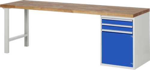 RAU établi Serie 7000 avec piètement en blocs à tiroirs, 2 tiroirs, 1 armoire, RAL7035 gris clair/RAL5010 bleu gentiane
