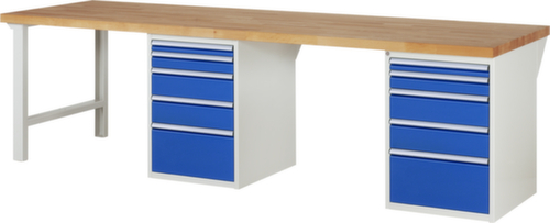 RAU établi Serie 7000 avec piètement en blocs à tiroirs, 10 tiroirs, RAL7035 gris clair/RAL5010 bleu gentiane