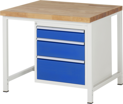 RAU Établi à hauteur réglable Serie 8000, 3 tiroirs, RAL7035 gris clair/RAL5010 bleu gentiane