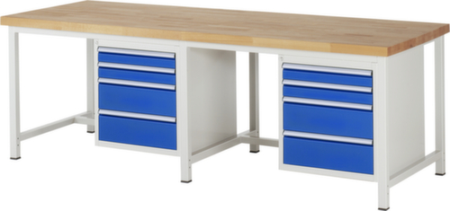 RAU Établi à hauteur réglable Serie 8000, 8 tiroirs, RAL7035 gris clair/RAL5010 bleu gentiane