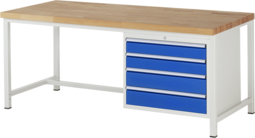 RAU Établi à hauteur réglable Serie 8000, 4 tiroirs, RAL7035 gris clair/RAL5010 bleu gentiane