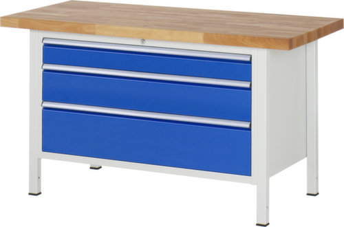 RAU Établi à hauteur réglable Serie 8000, 3 tiroirs, RAL7035 gris clair/RAL5010 bleu gentiane