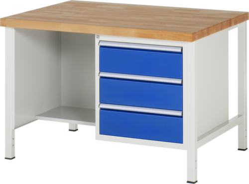 RAU Établi à hauteur réglable Serie 8000, 3 tiroirs, RAL7035 gris clair/RAL5010 bleu gentiane
