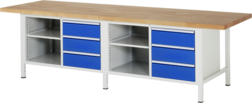 RAU Établi à hauteur réglable Serie 8000, 6 tiroirs, 4 tablettes, RAL7035 gris clair/RAL5010 bleu gentiane