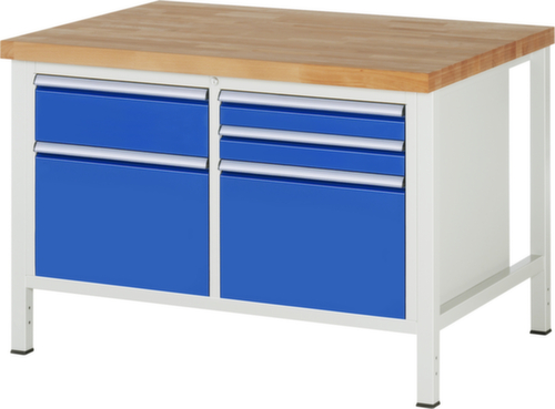 RAU Établi à hauteur réglable Serie 8000, 5 tiroirs, RAL7035 gris clair/RAL5010 bleu gentiane