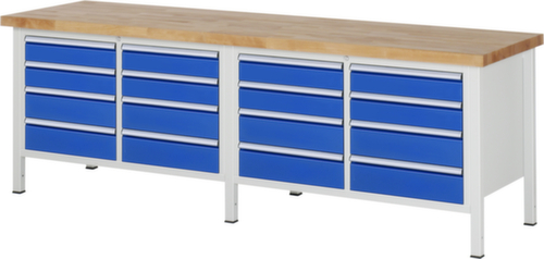 RAU Établi à hauteur réglable Serie 8000, 16 tiroirs, RAL7035 gris clair/RAL5010 bleu gentiane