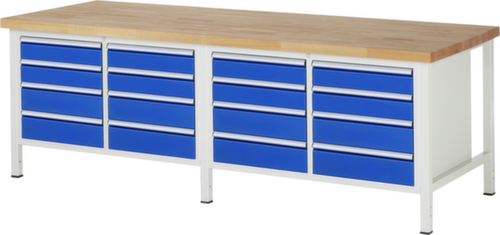 RAU Établi à hauteur réglable Serie 8000, 16 tiroirs, RAL7035 gris clair/RAL5010 bleu gentiane
