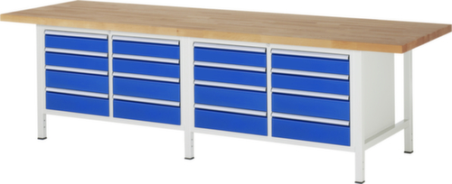 RAU Établi à hauteur réglable Serie 8000, 16 tiroirs, RAL7035 gris clair/RAL5010 bleu gentiane