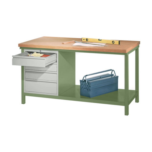 PAVOY Établi avec différents soubassements, 1 bloc tiroirs, 1 tablette