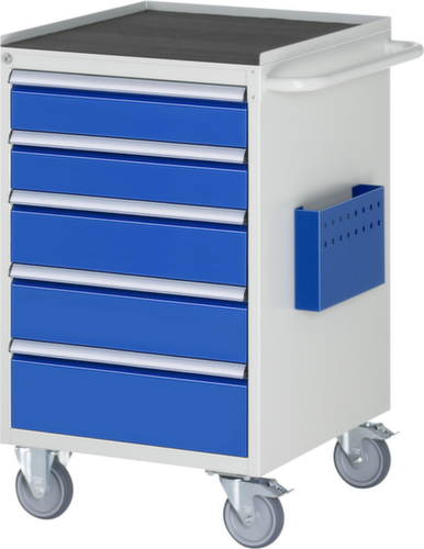 RAU Établi mobile Serie 7000, 5 tiroirs, 1 pochette pour documents, 1 barre de poussée, RAL7035 gris clair/RAL5010 bleu gentiane
