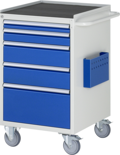 RAU Établi mobile Serie 7000, 5 tiroirs, 1 pochette pour documents, 1 barre de poussée, RAL7035 gris clair/RAL5010 bleu gentiane