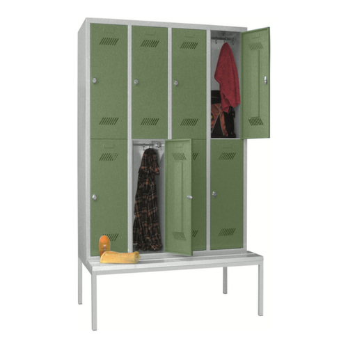 PAVOY Armoire vestiaire à deux niveaux Basis avec banc + 4x2 compartiments, largeur de compartiment 300 mm