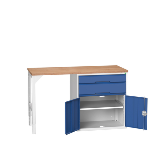 bott Établi verso, 2 tiroirs, 1 armoire, RAL7035 gris clair/RAL5010 bleu gentiane