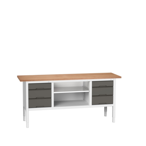 bott bloc établi à hauteur réglable verso, 6 tiroirs, 1 tablette, RAL7035 gris clair/RAL7016 gris anthracite