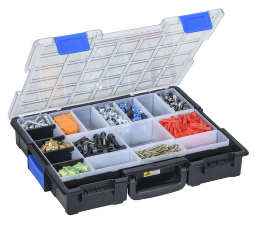Allit mallette pour petites pièces EuroPlus Pro <K>, 19 bacs, polypropylène noir