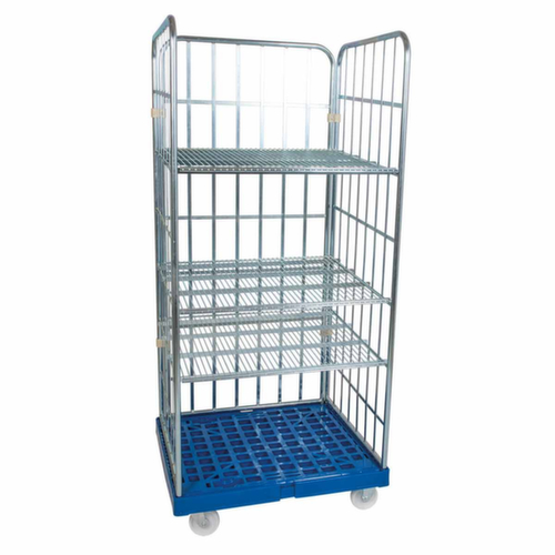 Bac sur roulettes rolltainer® avec 3 parois et tablettes