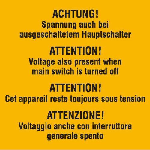 panneau d'avertissement additionnel SafetyMarking® Attention ! Tension lorsque l'interrupteur principal est désactivé