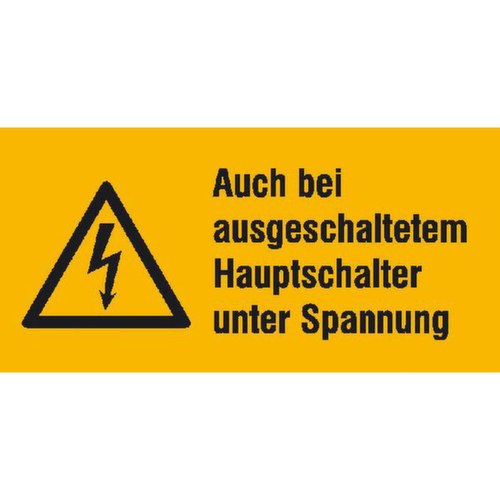 panneau d'avertissement combiné SafetyMarking® sur feuille « Sous tension même lorsque l'interrupteur principal est désactivé »