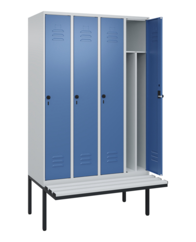 C+P Armoire vestiaire avec banc Classic Plus pour une séparation en noir et blanc, largeur de compartiment 300 mm