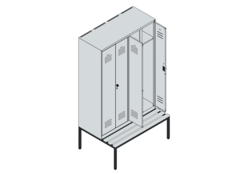C+P Armoire vestiaire avec banc Classic Plus pour une séparation en noir et blanc, largeur de compartiment 300 mm