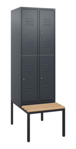 C+P Armoire vestiaire à deux niveaux Classic Plus avec banc, largeur de compartiment 300 mm