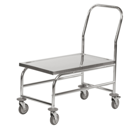 Kongamek Chariot avec barre de poussée en acier inoxydable, force 100 kg, plateau longueur x largeur 735 x 390 mm