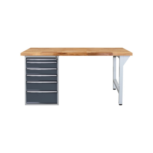 Établi avec plateau en hêtre massif, 6 tiroirs, RAL7035 gris clair/RAL7016 gris anthracite