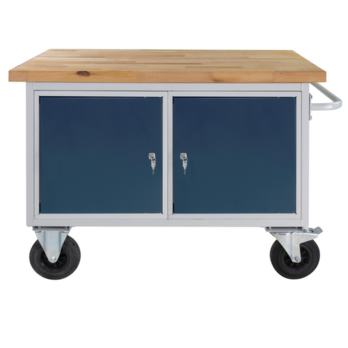 Établi mobile, 2 armoires, 2 tablettes, RAL7035 gris clair/RAL7016 gris anthracite