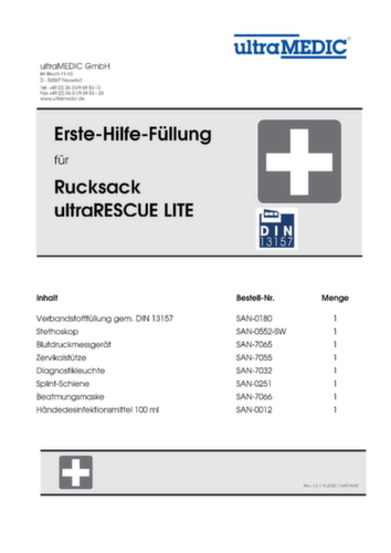 ultraMEDIC Sac à dos de sauvetage ultraRESCUE LITE FA, calage selon DIN 13157
