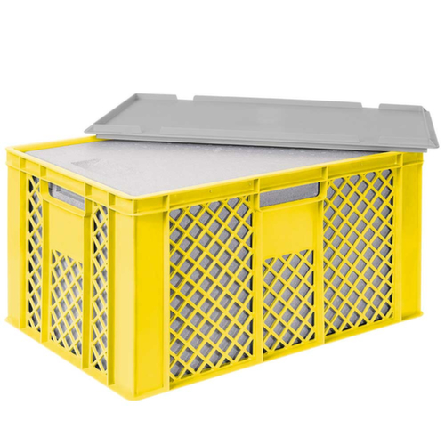 Bac gerbable norme Europe avec boîte isotherme, jaune, capacité 63 l, couvercle indépendant pour boîte isotherme