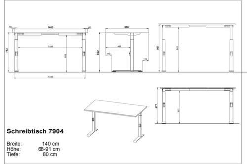Bureau à hauteur réglable GW-BEDANO 9915 avec piètement en C