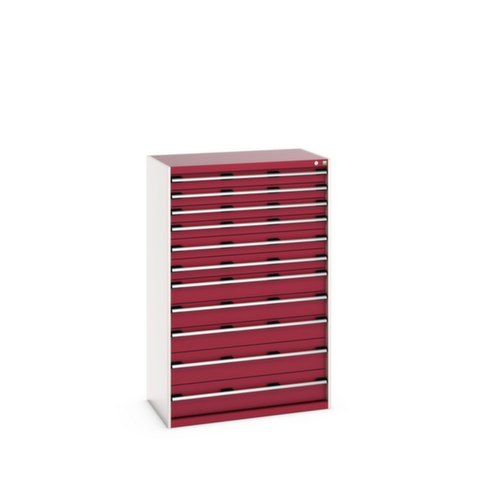 bott Armoire à tiroirs cubio surface de base 1050x650 mm, 11 tiroir(s), RAL7035 gris clair/RAL3004 rouge pourpre
