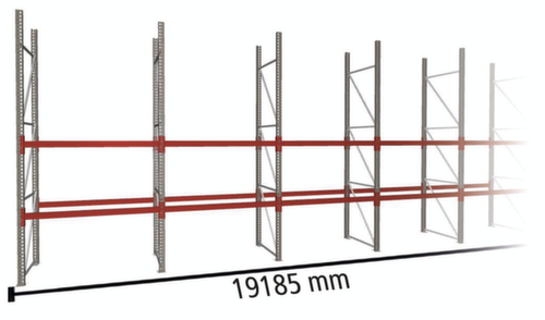 META Rayonnage à palettes MULTIPAL pour 90 palettes, largeur 19185 mm, 3 niveaux de stockage