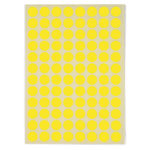 Pastille jaune adhésif permanent en planche A5 15 mm diam