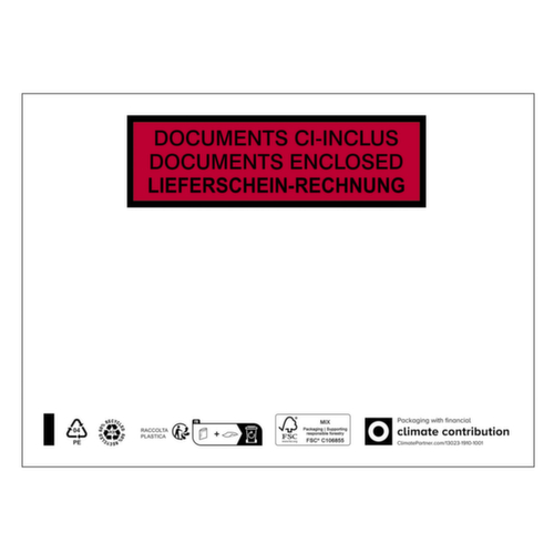 1000 Pochettes porte-documents imprimées "Documents ci-inclus - Documents enclosed - Lieferschein - Rechnung"