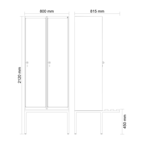 C+P Armoire vestiaire Evolo PLUS avec banc suspendu, largeur de compartiment 400 mm