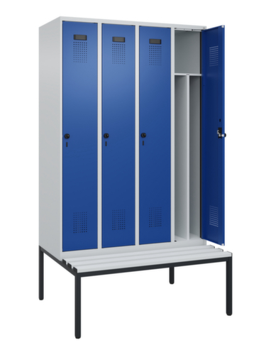 C+P armoire vestiaire en noir et blanc Evolo PLUS avec banc, largeur de compartiment 300 mm