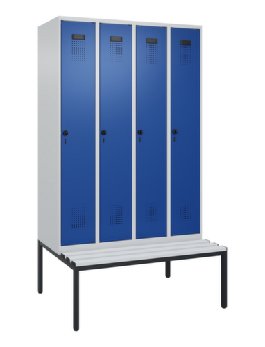 C+P armoire vestiaire en noir et blanc Evolo PLUS avec banc, largeur de compartiment 300 mm