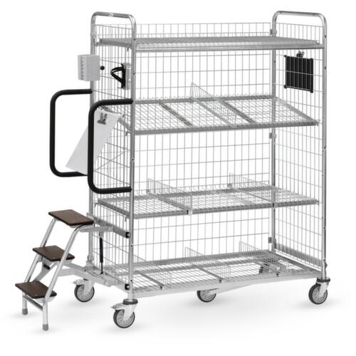 fetra Chariot d'entrepôt avec parois grillagées, force 300 kg, 1 plateaux