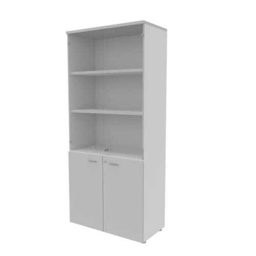 Quadrifoglio Armoire vitrée combinée Practika avec portes vitrées sans cadre, 5 hauteurs des classeurs, corps blanc