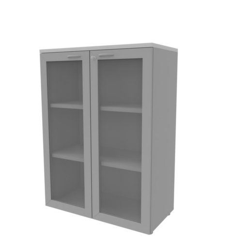 Quadrifoglio Armoire à portes vitrées Practika, 3 hauteurs des classeurs, corps aluminium/gris