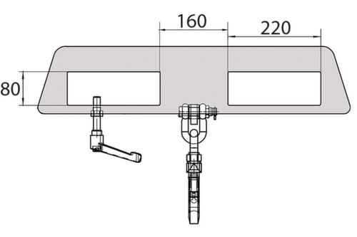 Bauer Lasthaken LH-II mit 1 Gabeltasche, Traglast 1000 kg, mit korrosionsschützender Zinkbeschichtung Technische Zeichnung 1 L