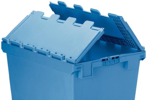 Mobiler Rechteckbehälter mit Doppelboden, Inhalt 114 l, blau, Klappdeckel Detail 1 L