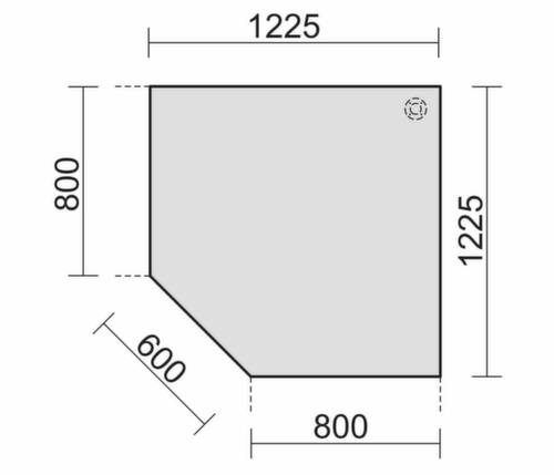 Gera Eckiges Verkettungselement Pro 90° für C-Fußgestell, Breite x Tiefe 1225 x 1225 mm, Platte lichtgrau Technische Zeichnung 1 L