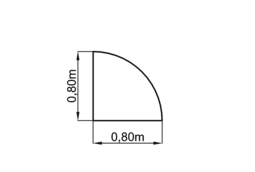 Rundes Verkettungselement 90°, Breite x Tiefe 800 x 800 mm, Platte weiß Technische Zeichnung 1 L