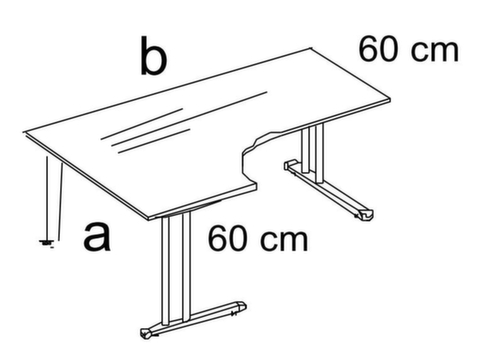 Nowy Styl Höhenverstellbarer Freiform-Schreibtisch E10 mit C-Fußgestell Technische Zeichnung 1 L