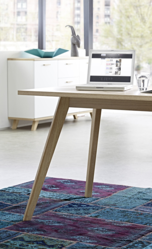 Schreibtisch Oslo mit Sideboard, 4-Fußgestell, Breite 1440 mm, Sanremo-Eiche/Sanremo-Eiche Detail 1 L